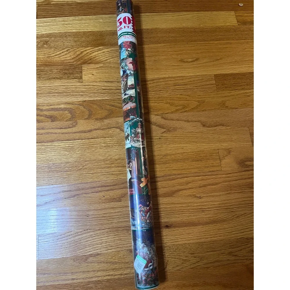 Vintage  Christmas Wrapping Paper Roll Heavyweight 50 Sq Ft Victorian Scene